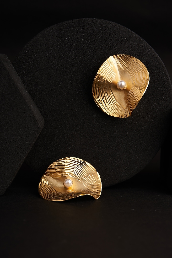 Gold Plated Pearl & Zircon Stud Earrings by Virago Jewellery at Pernia's Pop Up Shop