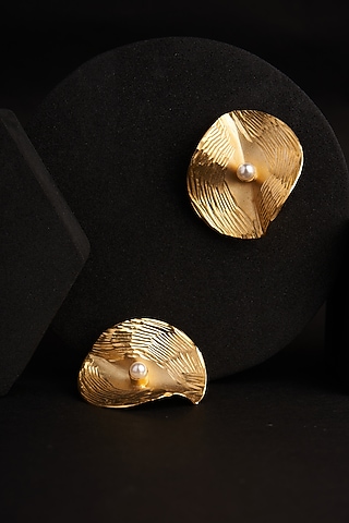 Gold Plated Pearl & Zircon Stud Earrings by Virago Jewellery