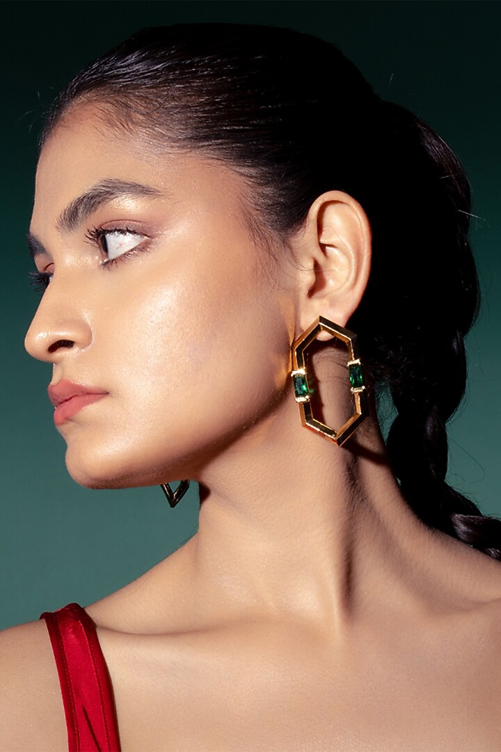 Gold Plated Zircon Dangler Earrings by Virago Jewellery at Pernia's Pop Up Shop