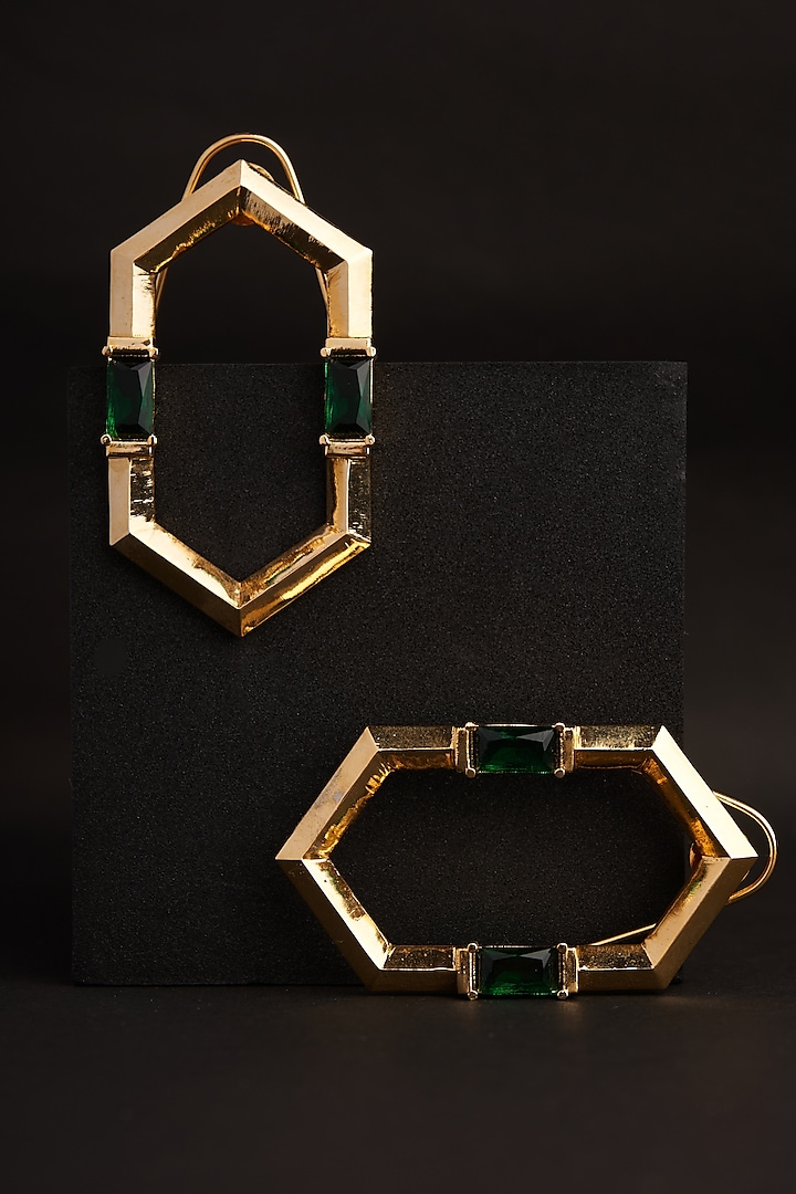 Gold Plated Zircon Dangler Earrings by Virago Jewellery at Pernia's Pop Up Shop