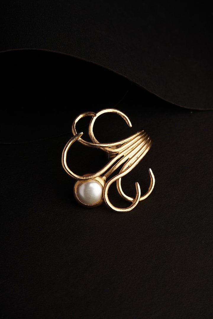 Gold Plated Zircon & Pearl Ring by Virago Jewellery