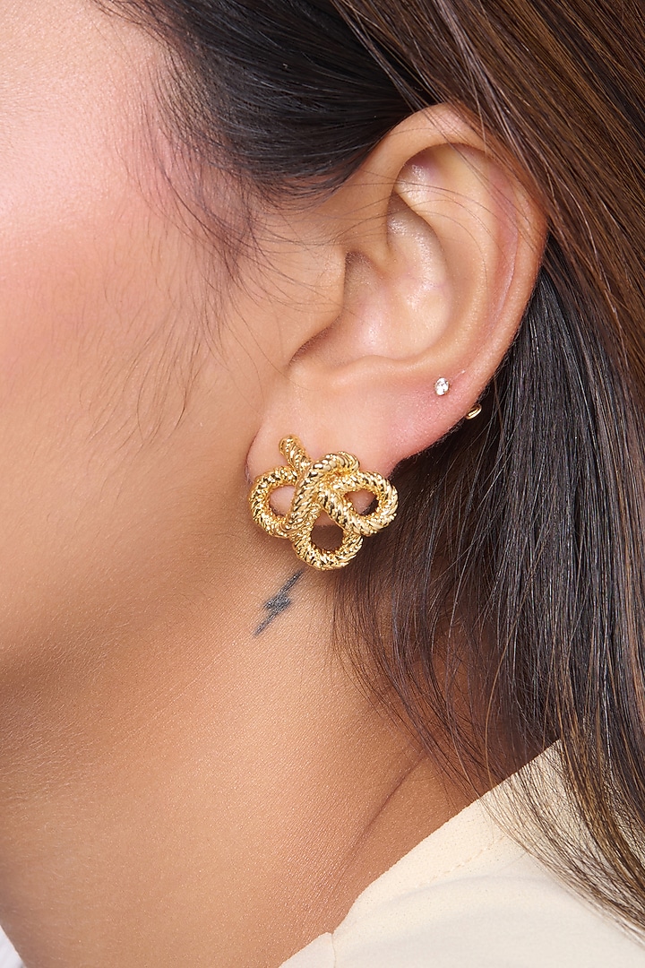 Gold Finish Floral Stud Earrings by Virago Jewellery at Pernia's Pop Up Shop