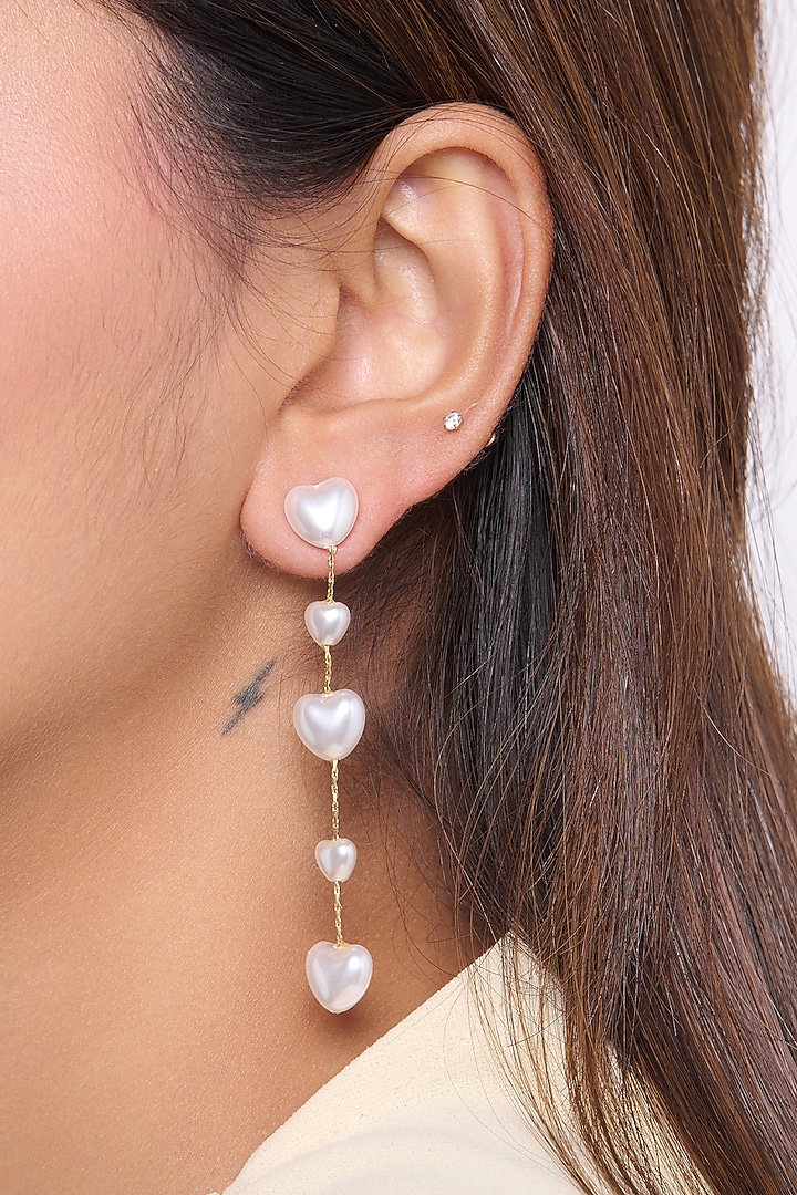 Gold Finish Faux Pearl Dangler Earrings by Virago Jewellery at Pernia's Pop Up Shop