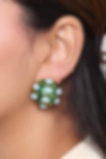 Gold Finish Green Circle Stud Earrings by Virago Jewellery at Pernia's Pop Up Shop