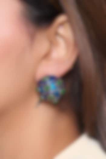 Gold Finish Blue Circle Stud Earrings by Virago Jewellery at Pernia's Pop Up Shop