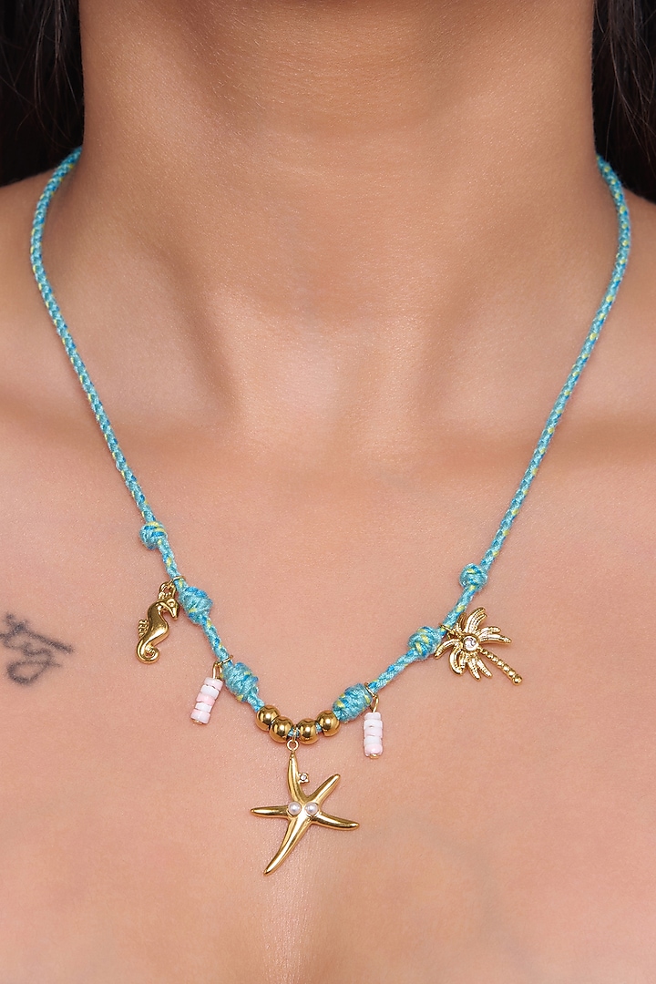Gold Finish Blue Rope Chain Necklace by Virago Jewellery at Pernia's Pop Up Shop