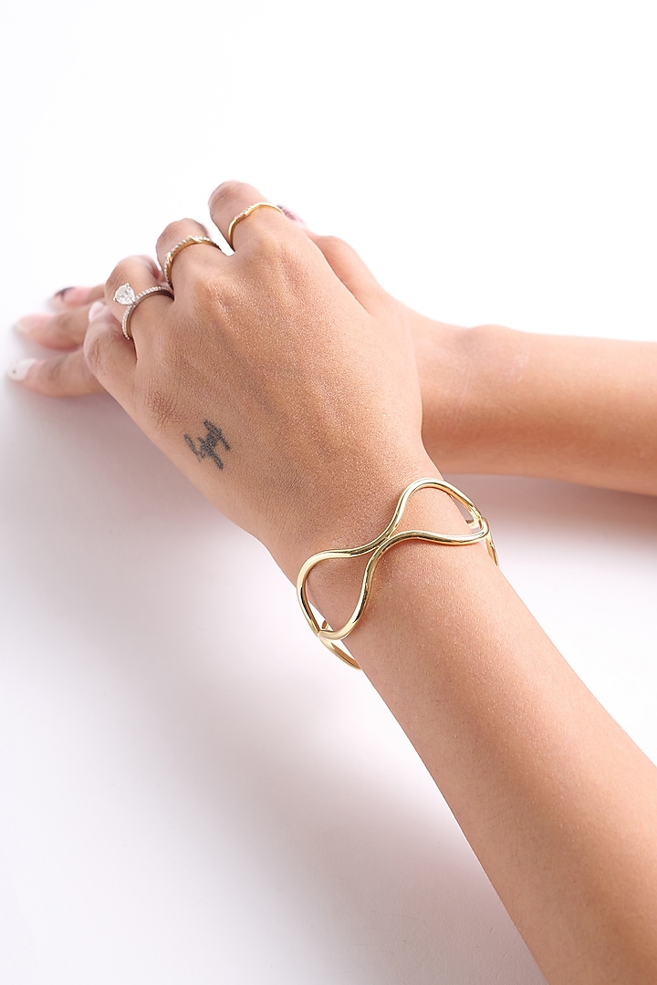 Gold Finish Wavy Sculpted Necklace by Virago Jewellery at Pernia's Pop Up Shop