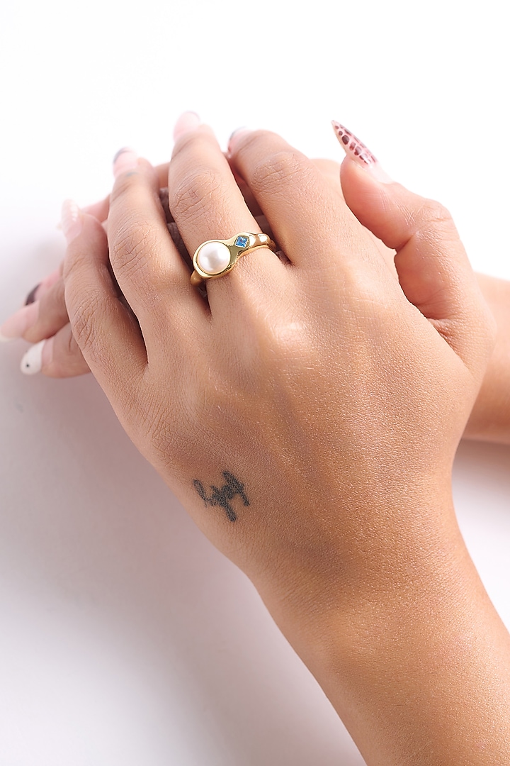 Gold Finish Pearl Ring by Virago Jewellery at Pernia's Pop Up Shop