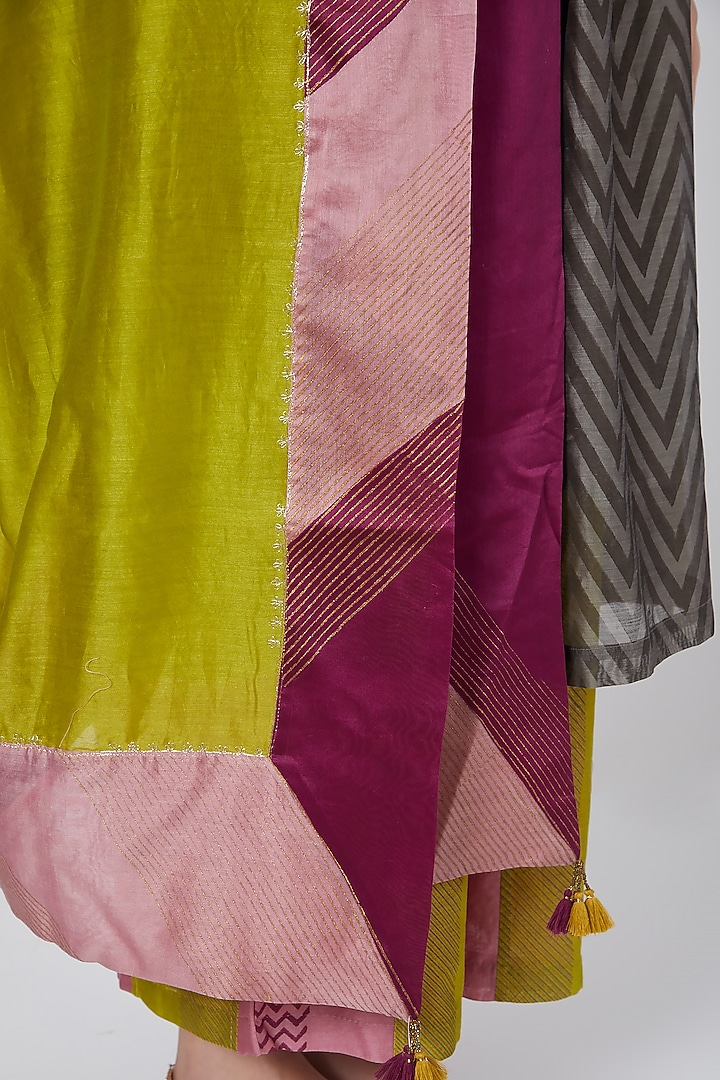 Lime Green Hand Blocked Dupatta by Charcoal by vineet rahul at Pernia's Pop Up Shop
