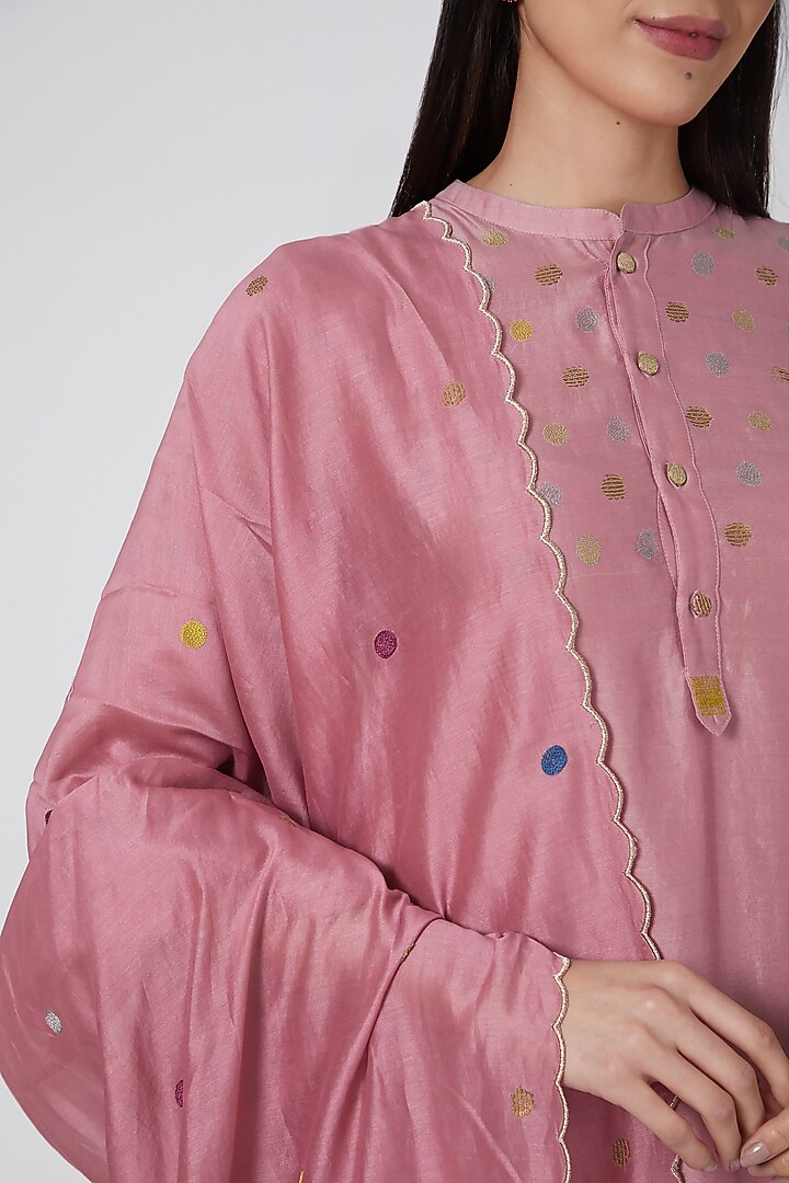 Pink Chikankari Embroidered Dupatta by Charcoal by vineet rahul at Pernia's Pop Up Shop