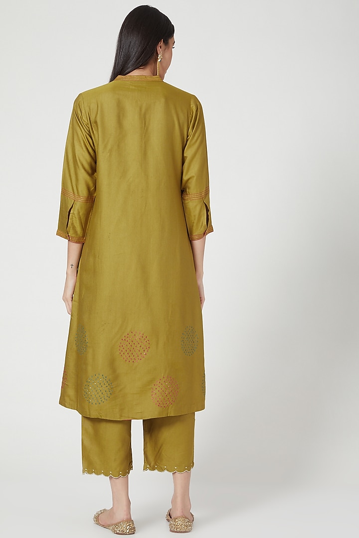 Green Embroidered Pants by Vineet Rahul at Pernia's Pop Up Shop