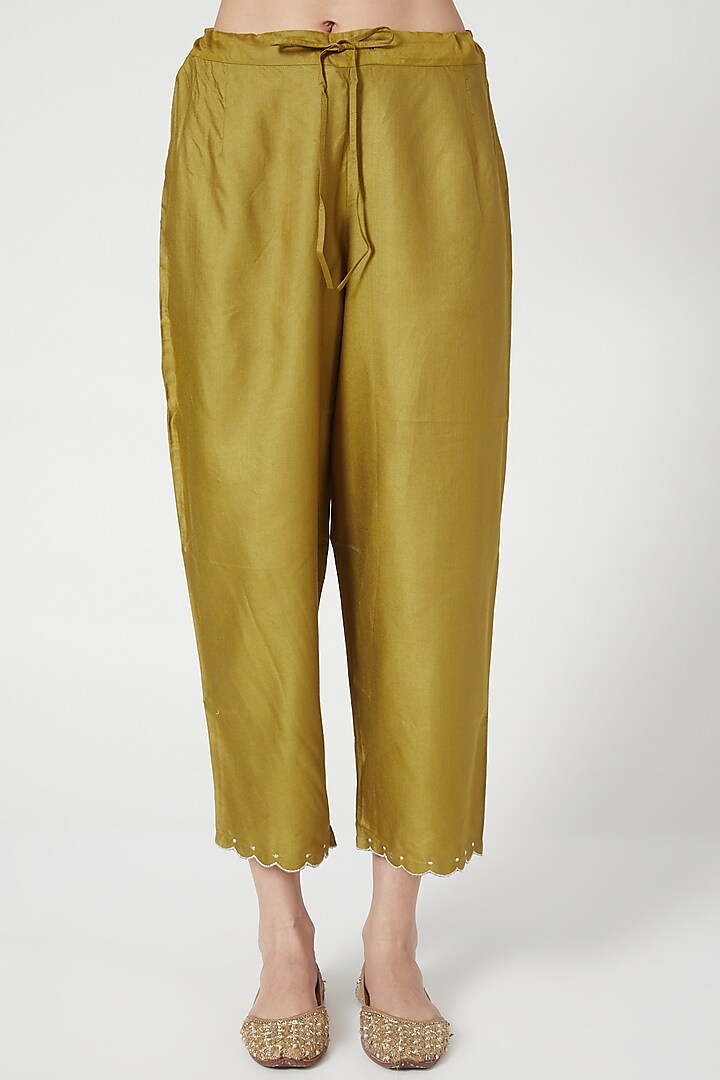 Green Embroidered Pants by Vineet Rahul