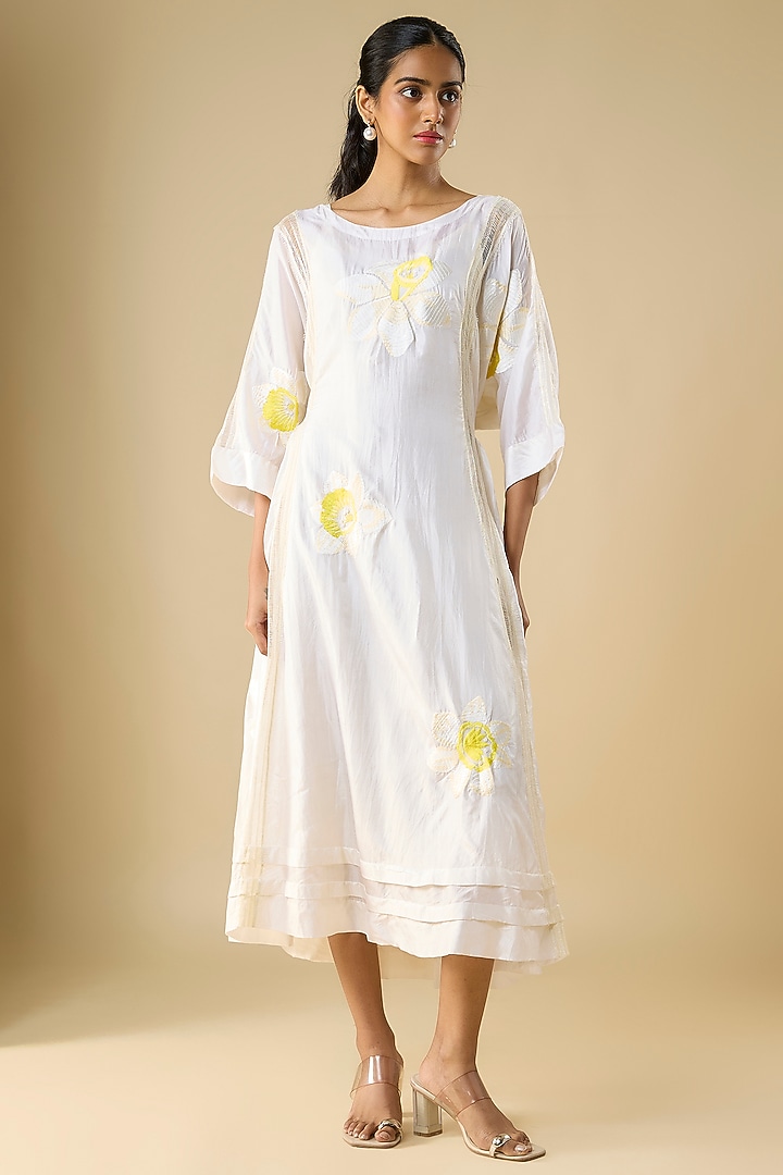 Ivory Chanderi Vacation Dress With Inner by Vineet Rahul at Pernia's Pop Up Shop