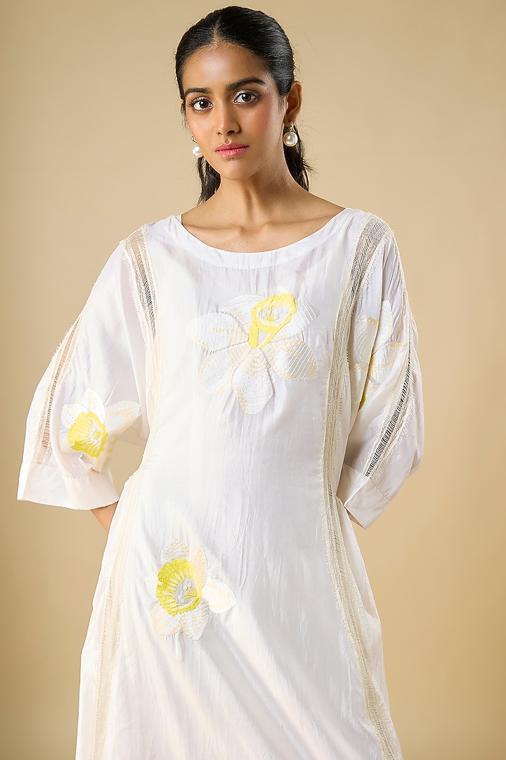 Ivory Chanderi Vacation Dress With Inner by Vineet Rahul at Pernia's Pop Up Shop