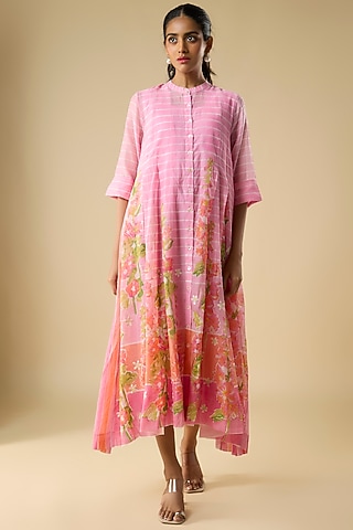 Pink Chanderi Dress With Inner by Vineet Rahul
