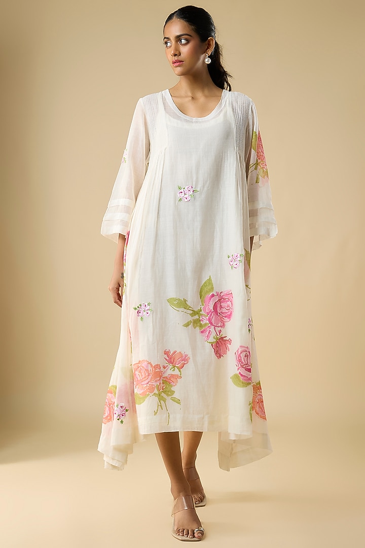 Off-White Chanderi Midi Vacation Dress With Inner by Vineet Rahul at Pernia's Pop Up Shop