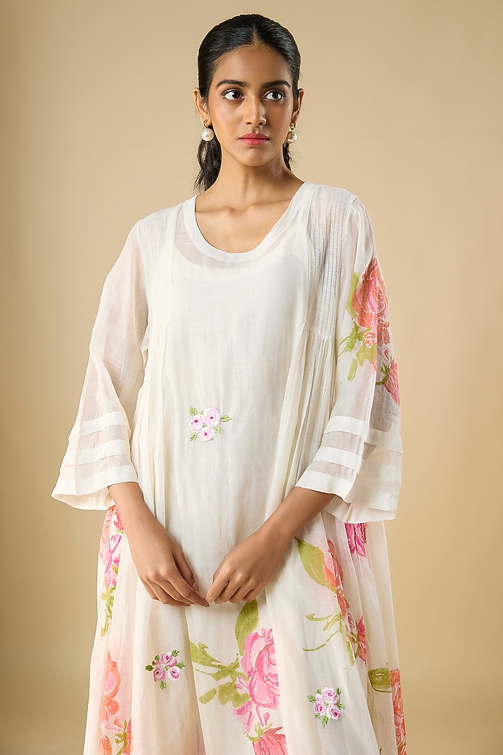 Off-White Chanderi Midi Vacation Dress With Inner by Vineet Rahul at Pernia's Pop Up Shop