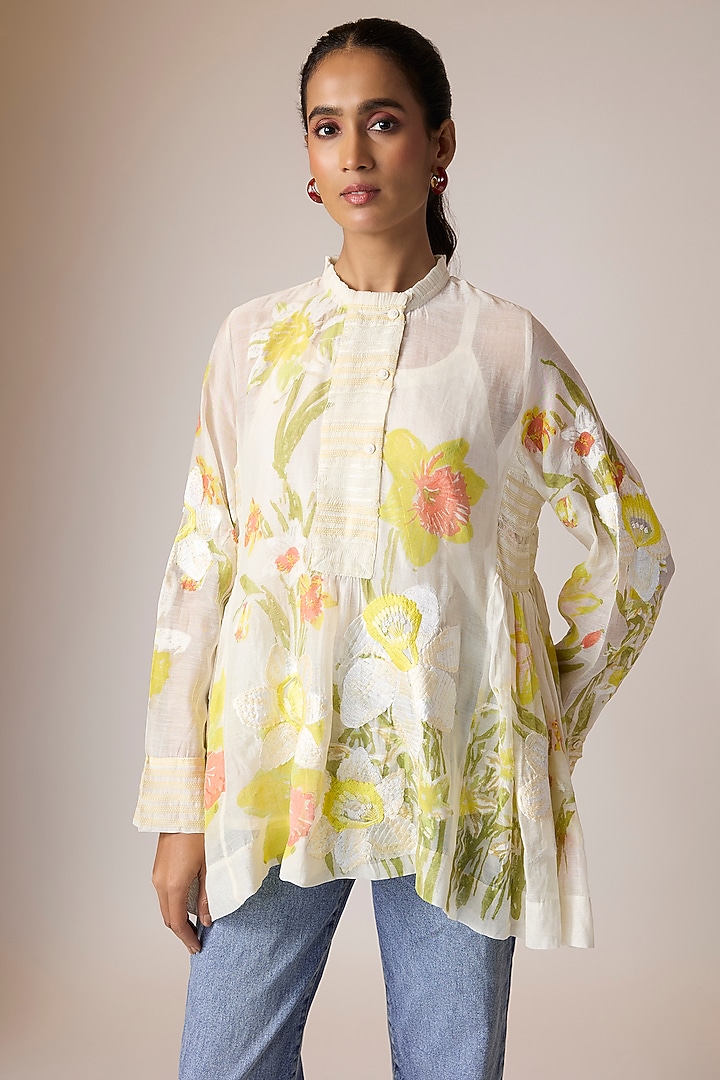 Off-White Cotton Top With Slip by Vineet Rahul at Pernia's Pop Up Shop