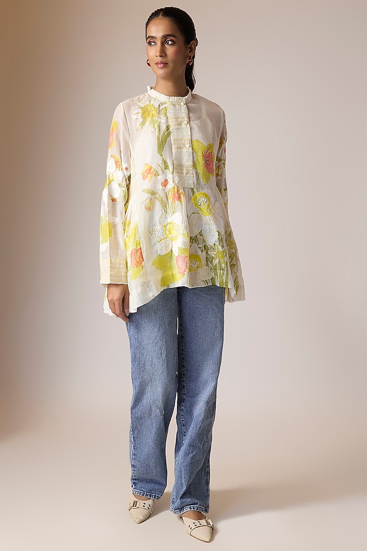 Off-White Cotton Top With Slip by Vineet Rahul at Pernia's Pop Up Shop