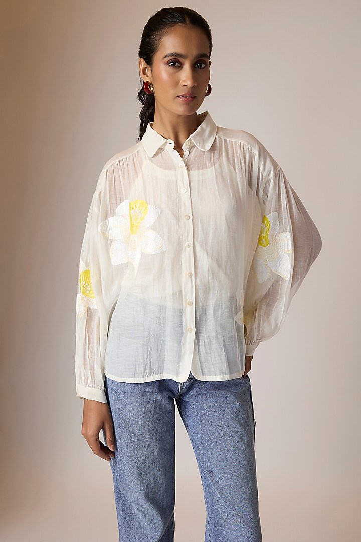 Off-White Chanderi Top With Slip by Vineet Rahul at Pernia's Pop Up Shop