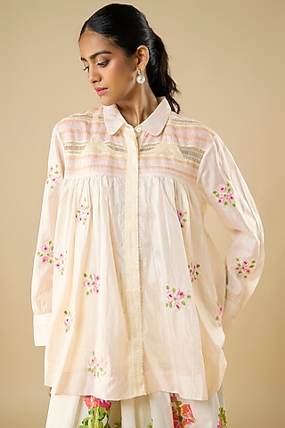 Off-White Cotton Top by Vineet Rahul