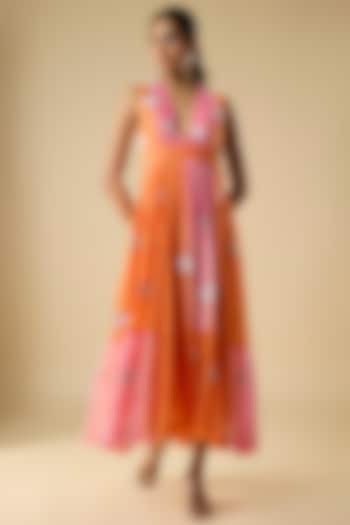 Orange Cotton Vacation Dress by Vineet Rahul at Pernia's Pop Up Shop