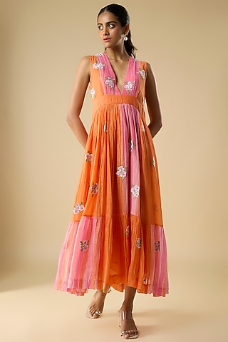 Orange Cotton Dress by Vineet Rahul
