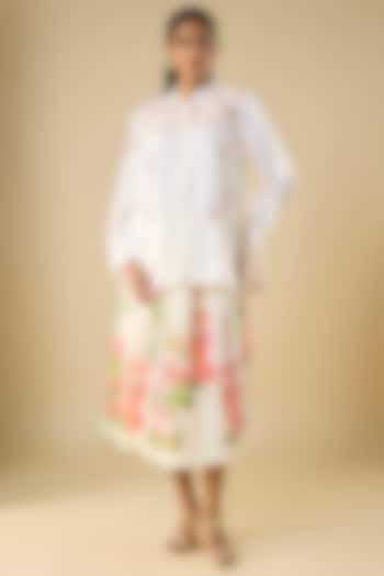 Ivory Cotton Printed Skirt by Vineet Rahul at Pernia's Pop Up Shop