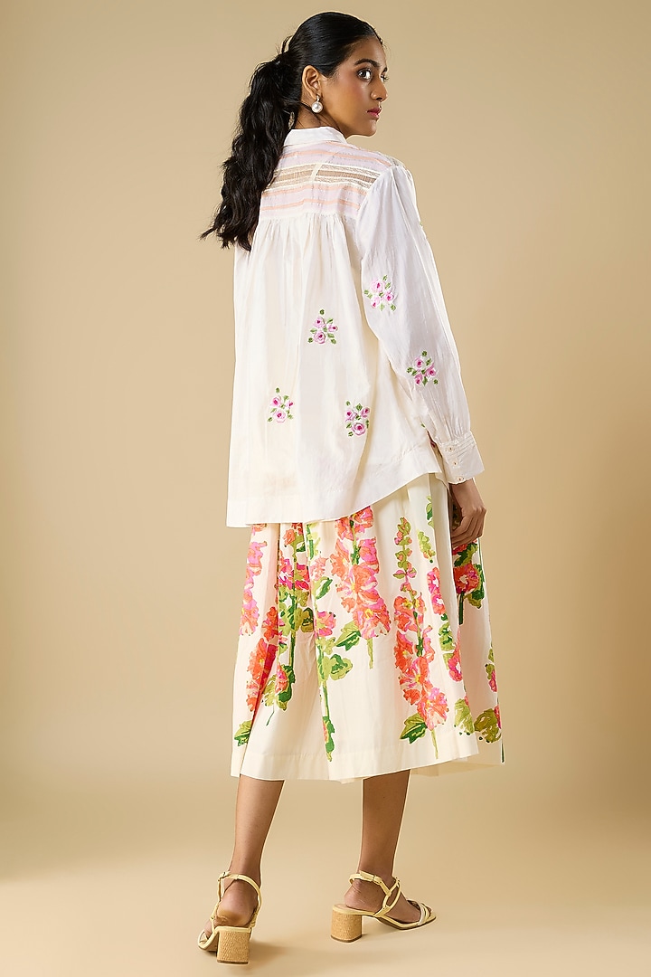Ivory Cotton Printed Skirt by Vineet Rahul at Pernia's Pop Up Shop
