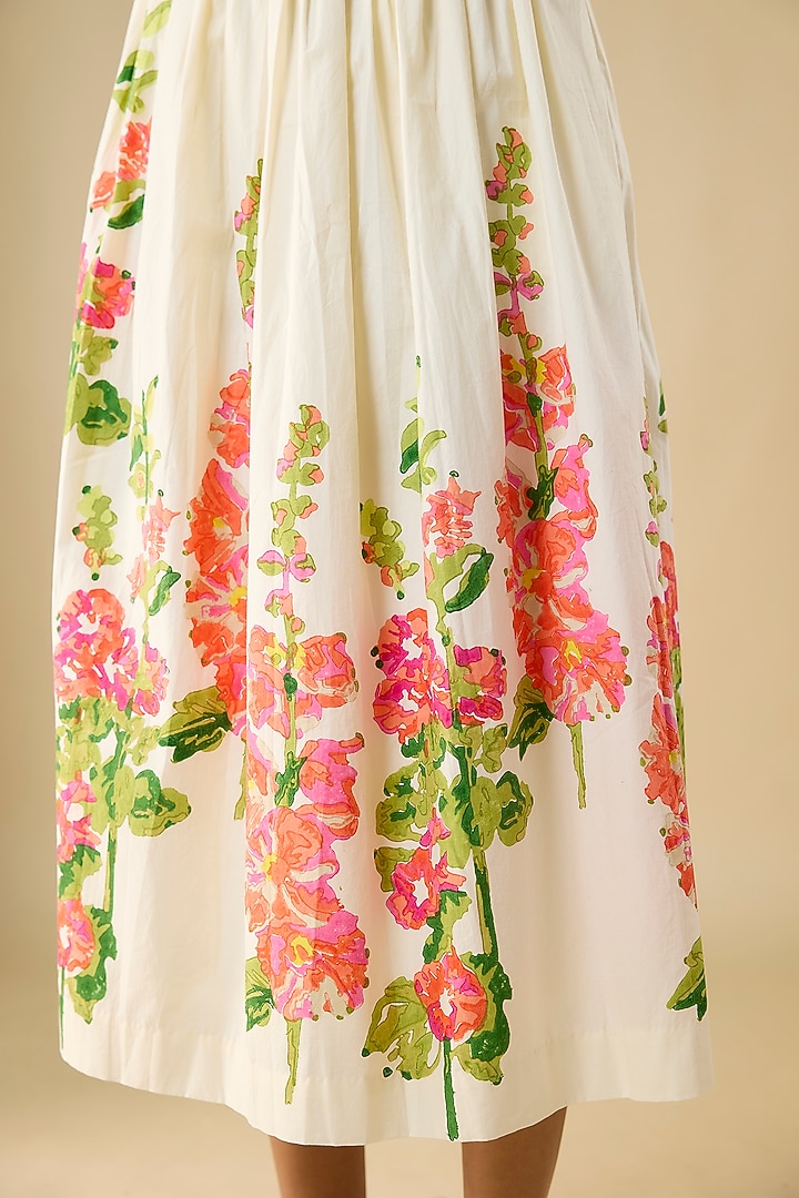 Ivory Cotton Printed Skirt by Vineet Rahul at Pernia's Pop Up Shop