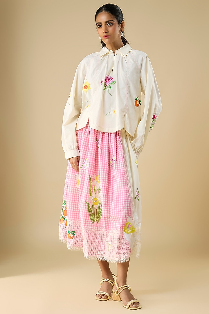 Pink Cotton Printed Skirt by Vineet Rahul at Pernia's Pop Up Shop