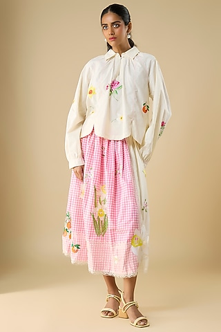 Pink Cotton Printed Skirt by Vineet Rahul