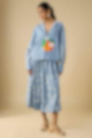 Blue Cotton Printed Skirt by Vineet Rahul at Pernia's Pop Up Shop