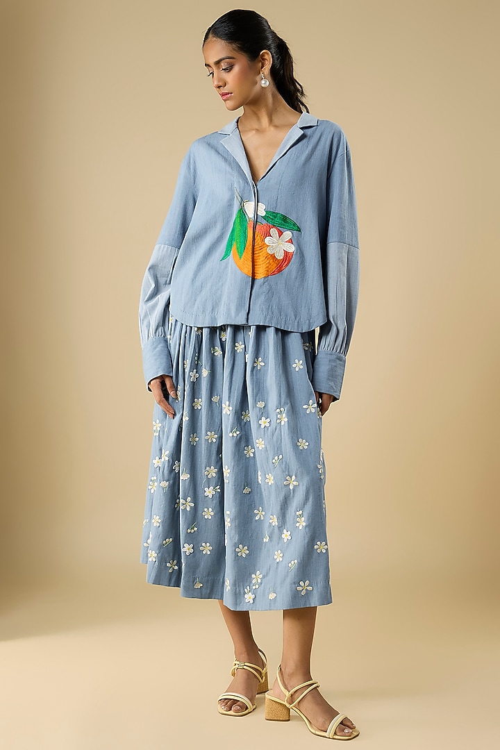 Blue Cotton Printed Skirt by Vineet Rahul at Pernia's Pop Up Shop