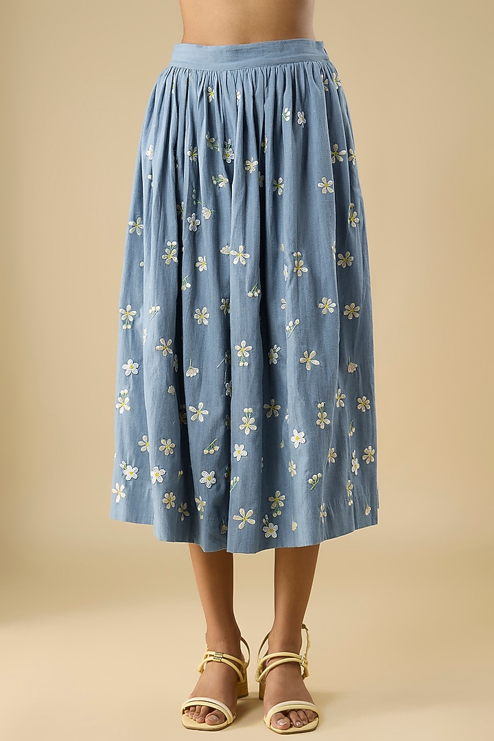Blue Cotton Printed Skirt by Vineet Rahul at Pernia's Pop Up Shop