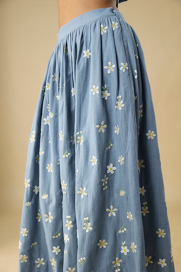 Blue Cotton Printed Skirt by Vineet Rahul at Pernia's Pop Up Shop
