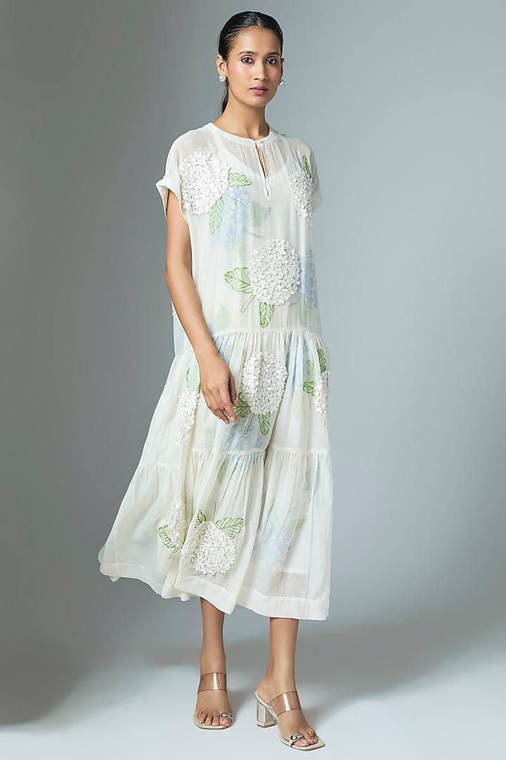 White Chanderi Midi Vacation Dress by Vineet Rahul at Pernia's Pop Up Shop