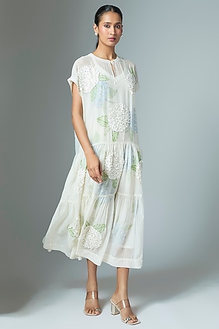 White Chanderi Midi Dress by Vineet Rahul