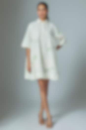 White Cotton Mini Vacation Dress by Vineet Rahul at Pernia's Pop Up Shop