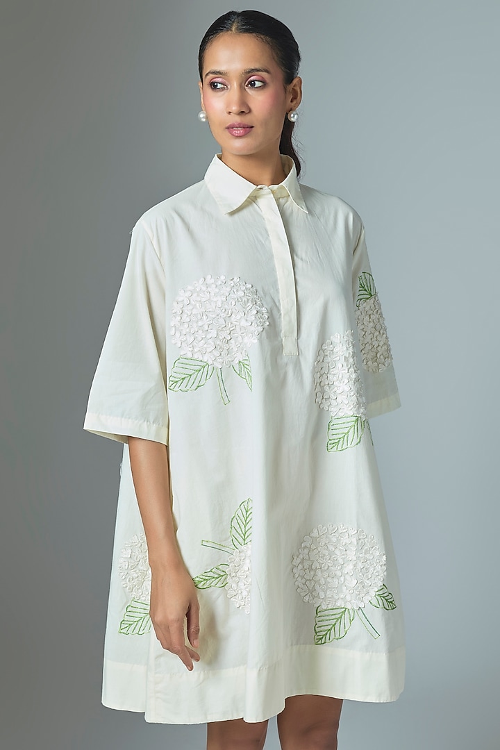 White Cotton Mini Vacation Dress by Vineet Rahul at Pernia's Pop Up Shop
