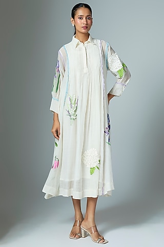 White Chanderi Midi Dress by Vineet Rahul