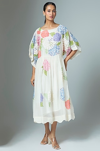 White Chanderi Midi Dress by Vineet Rahul