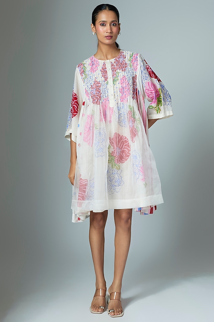 White Chanderi & Organza Midi Vacation Dress by Vineet Rahul at Pernia's Pop Up Shop