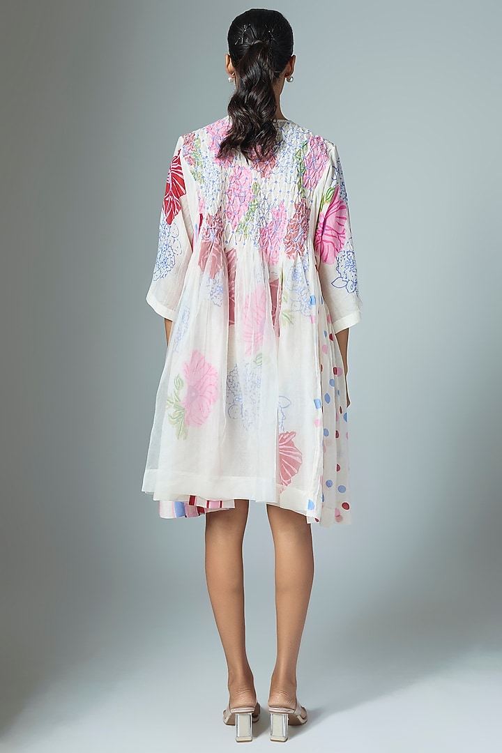 White Chanderi & Organza Midi Vacation Dress by Vineet Rahul at Pernia's Pop Up Shop