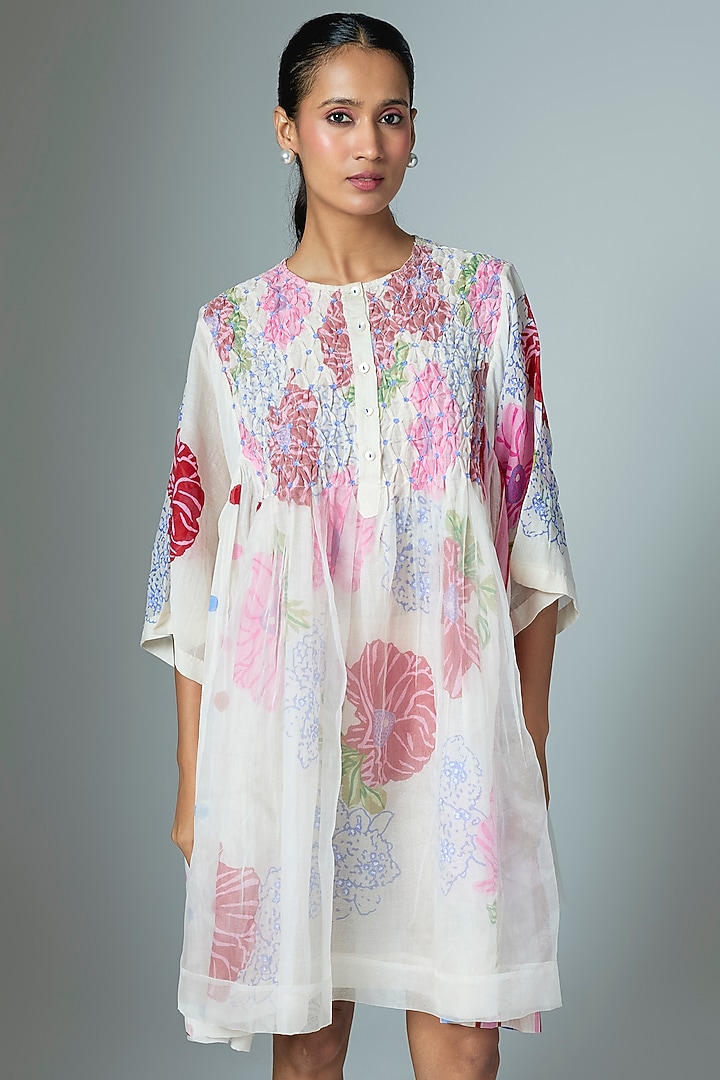 White Chanderi & Organza Midi Vacation Dress by Vineet Rahul at Pernia's Pop Up Shop