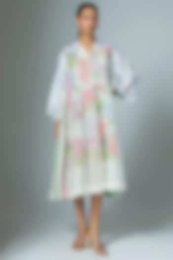 White Chanderi & Organza Midi Vacation Dress by Vineet Rahul at Pernia's Pop Up Shop