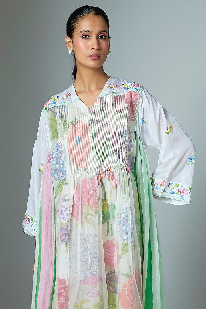 White Chanderi & Organza Midi Vacation Dress by Vineet Rahul at Pernia's Pop Up Shop