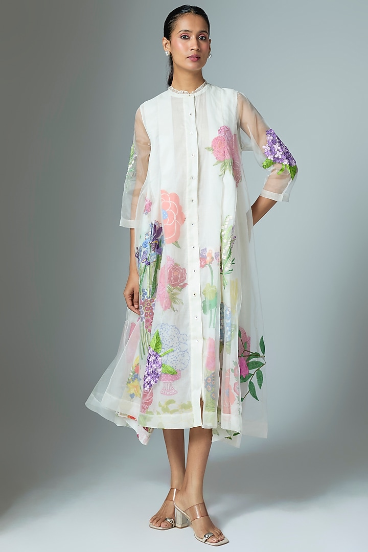 White Chanderi & Organza Midi Cocktail Dress by Vineet Rahul at Pernia's Pop Up Shop