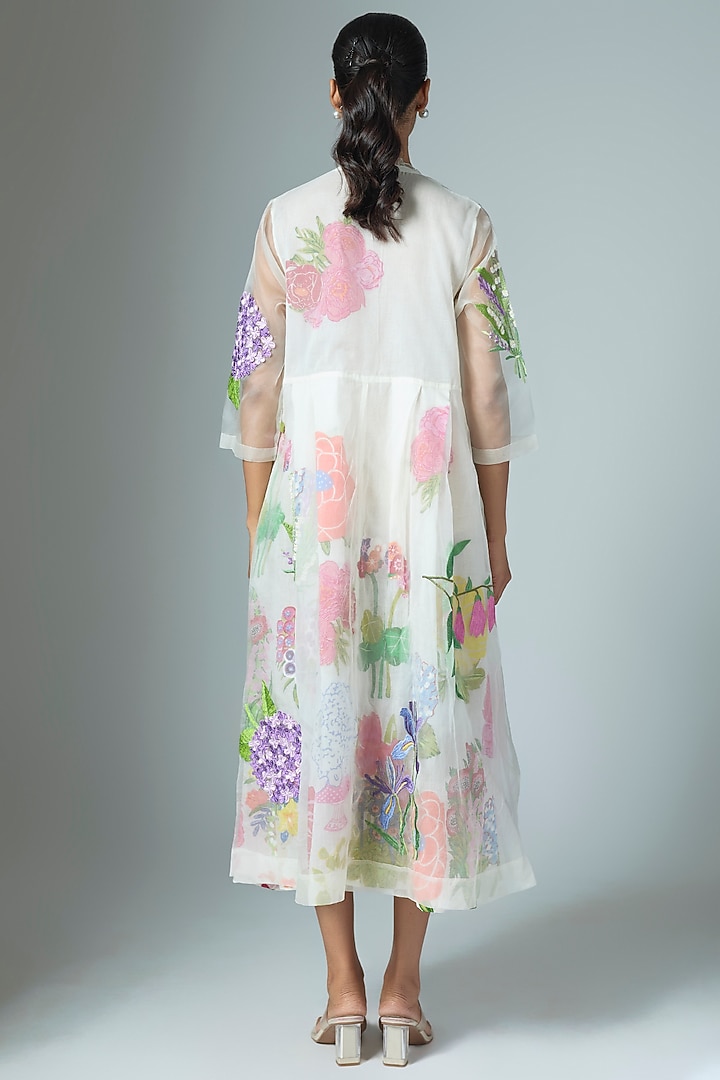 White Chanderi & Organza Midi Cocktail Dress by Vineet Rahul at Pernia's Pop Up Shop