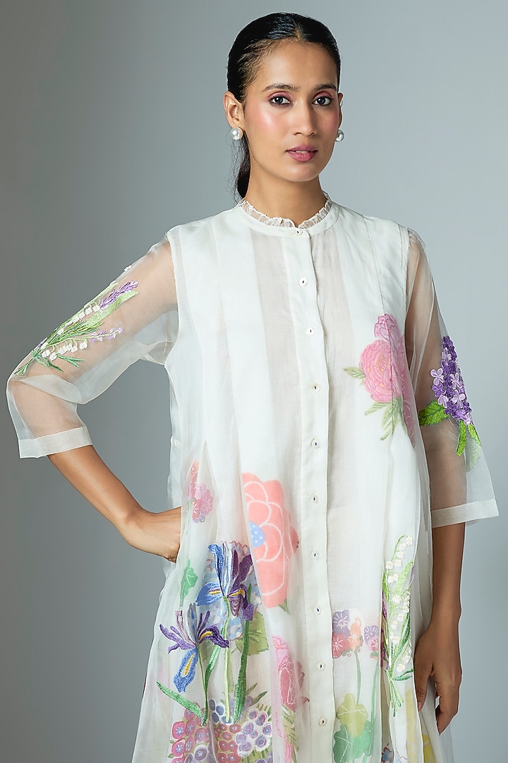 White Chanderi & Organza Midi Cocktail Dress by Vineet Rahul at Pernia's Pop Up Shop